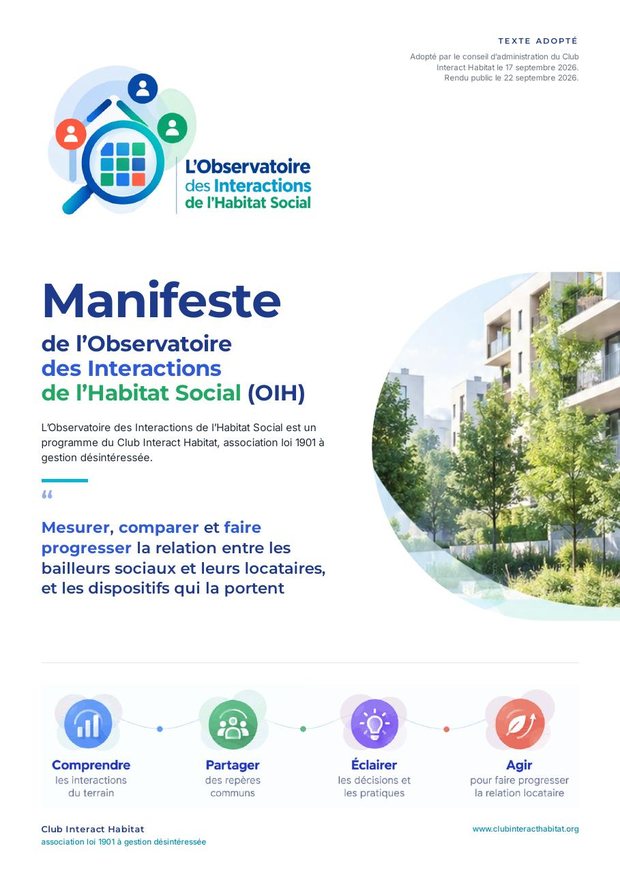 Couverture du manifeste de l'Observatoire des Interactions de l'Habitat Social
